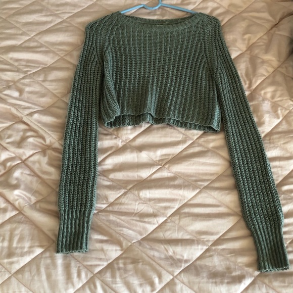 Kimchi Blue Tops - Kimchi Blue Grey Wool Knit Oversized Crop Sweater